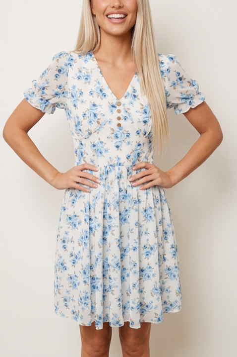 Rochie scurtă cu decolteu în V și mâneci bufante MELAVINA BLUE, Culoare: albastru, IVET.RO - Reduceri de până la -80%