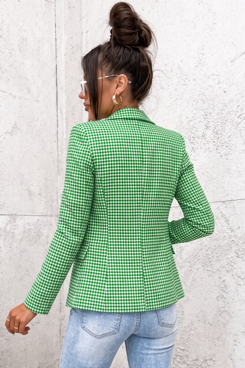 Sacou damă elegant, cambrat, cu închidere dublu rând, model fin în carouri și rever clasic BELAVENZA GREEN, Culoare: alb cu verde, IVET.RO - Reduceri de până la -80%