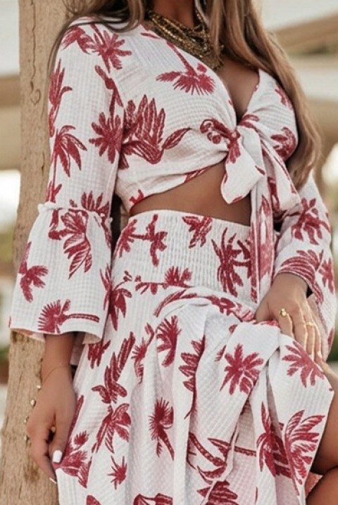Set de damă cu top cu legare și fustă maxi aerisită RAMORIA RED, Culoare: roșu, IVET.RO - Reduceri de până la -80%