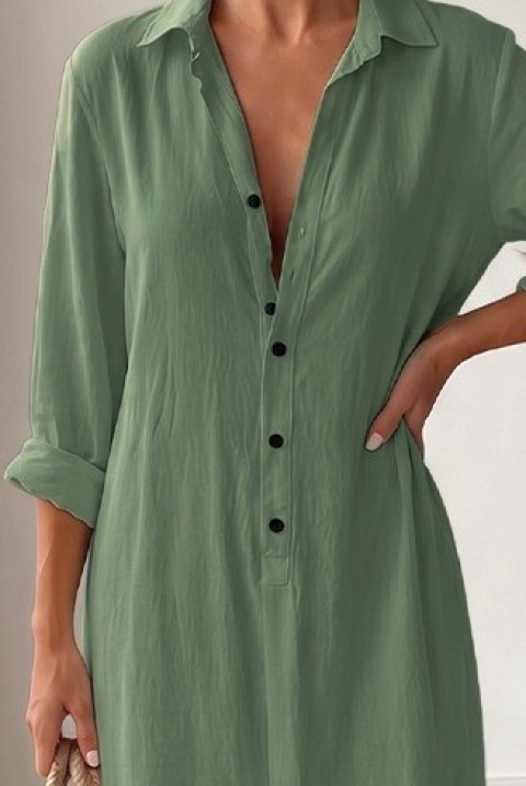 Rochie lungă, lejeră, în stil cămașă, cu nasturi JULIDIANA GREEN, Culoare: verde, IVET.RO - Reduceri de până la -80%