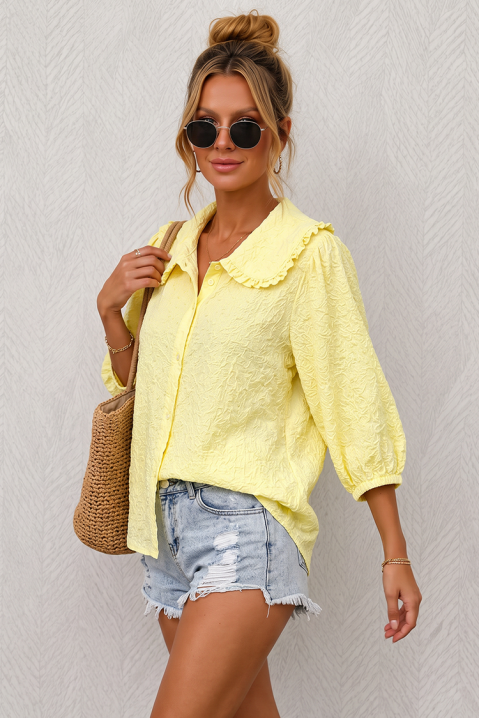 Cămașă feminină delicată cu textură reliefată spectaculoasă și guler romantic larg CERAVIELA YELLOW, Culoare: galben, IVET.RO - Reduceri de până la -80%