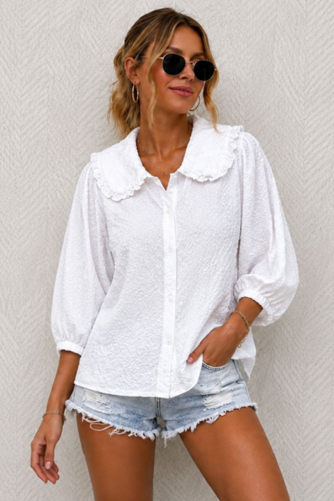 Cămășă feminină delicată cu textură reliefată spectaculoasă și guler romantic larg CERAVIELA WHITE, Culoare: alb, IVET.RO - Reduceri de până la -80%