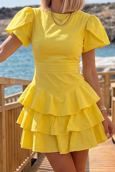 Rochie scurtă cu talie accentuată și volane ZOLVENA YELLOW, Culoare: galben, IVET.RO - Reduceri de până la -80%
