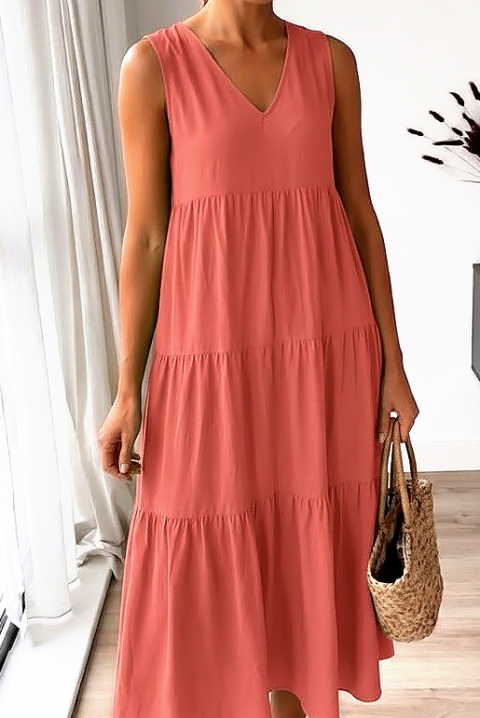Rochie midi vaporoasă potrivita pentru vară cu decolteu V VELRINA CORAL, Culoare: coral, IVET.RO - Reduceri de până la -80%