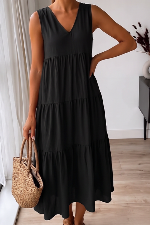 Rochie midi vaporoasă potrivita pentru vară cu decolteu V VELRINA BLACK, Culoare: negru, IVET.RO - Reduceri de până la -80%