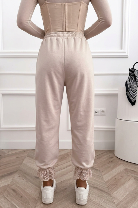 Pantaloni boho romantici pentru femei cu accente delicate din dantelă și siluetă confortabilă VESPERIA BEIGE, Culoare: bej, IVET.RO - Reduceri de până la -80%