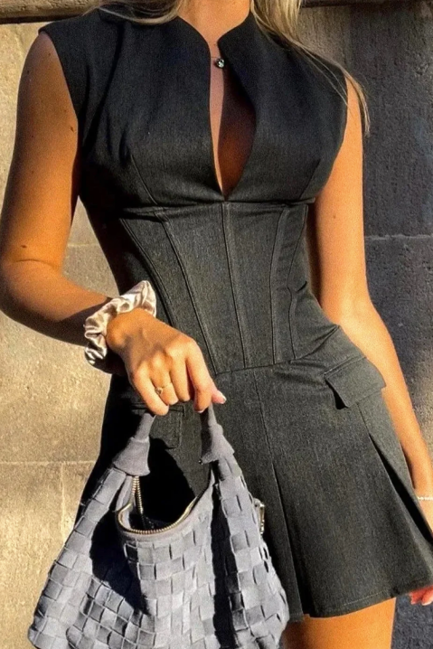 Rochie scurtă elegantă plisată cu efect de corset GERGINIA, Culoare: grafit, IVET.RO - Reduceri de până la -80%