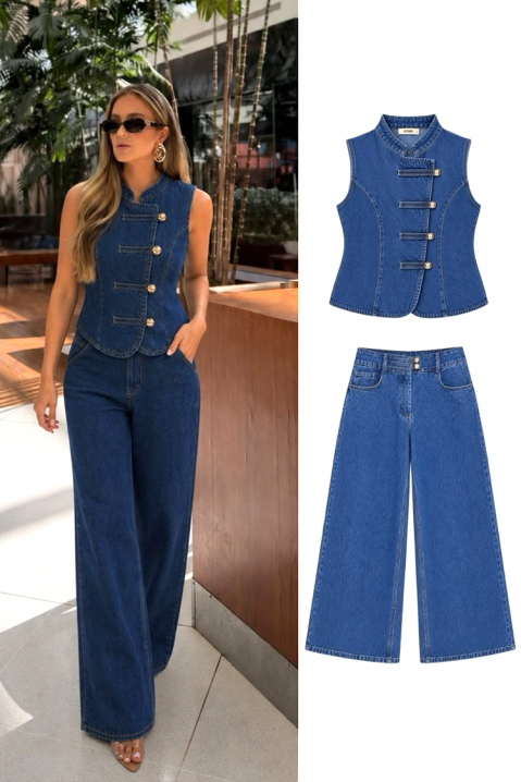 Set denim pentru femei format din vestă și blugi largi NANSETA, Culoare: denim, IVET.RO - Reduceri de până la -80%