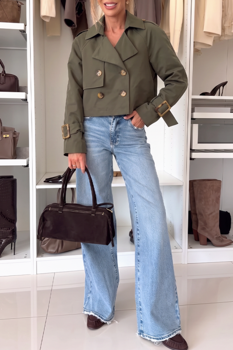 Trenci scurt de damă cu nasturi dubli SHARMITA KHAKI, Culoare: khaki, IVET.RO - Reduceri de până la -80%