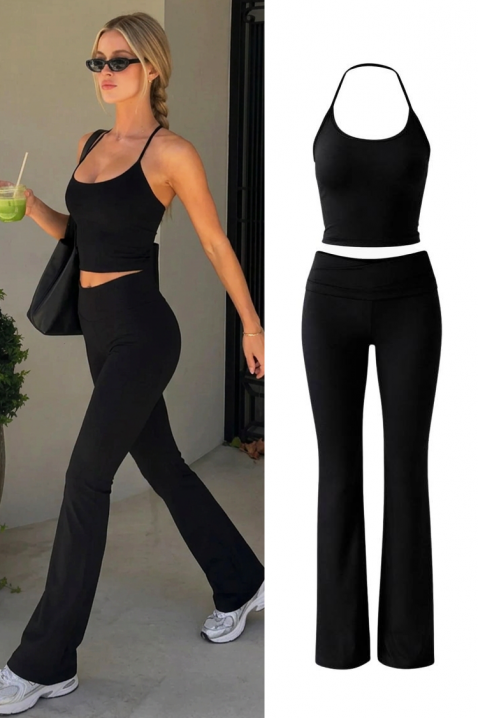 Set sport pentru femei cu top cu bretele subțiri și pantaloni evazați VARISIA BLACK, Culoare: negru, IVET.RO - Reduceri de până la -80%