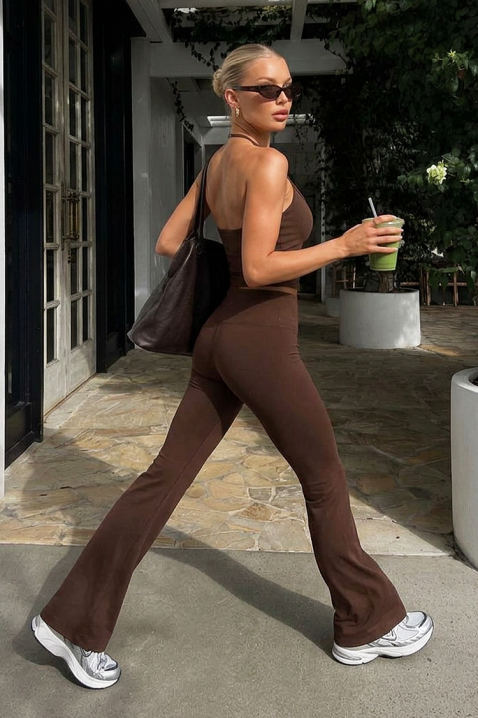 Set sport pentru femei din top cu bretele subțiri și pantaloni evazați VARISIA BROWN, Culoare: maro, IVET.RO - Reduceri de până la -80%