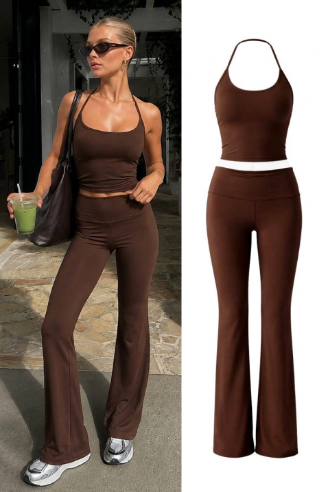 Set sport pentru femei din top cu bretele subțiri și pantaloni evazați VARISIA BROWN, Culoare: maro, IVET.RO - Reduceri de până la -80%