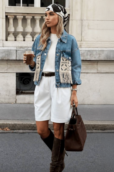 Geacă de blugi modernă pentru femei cu elemente decorative și franjuri ABERTINA SKY, Culoare: denim, IVET.RO - Reduceri de până la -80%