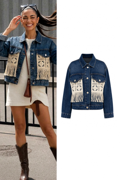 Geacă de damă din denim modernă cu elemente decorative și franjuri ABERTINA BLUE, Culoare: denim, IVET.RO - Reduceri de până la -80%