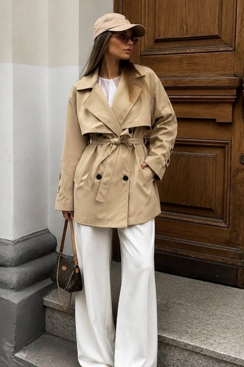 Trenci damă cu curea și închidere dublu rând EMALIANA BEIGE, Culoare: bej, IVET.RO - Reduceri de până la -80%