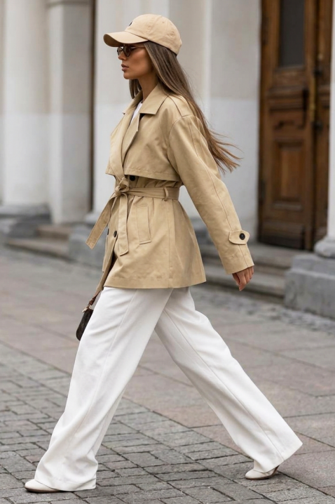 Trenci damă cu curea și închidere dublu rând EMALIANA BEIGE, Culoare: bej, IVET.RO - Reduceri de până la -80%