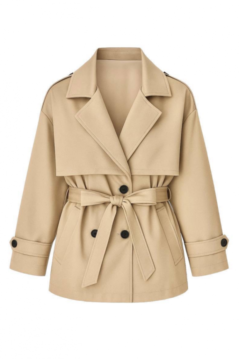 Trenci damă cu curea și închidere dublu rând EMALIANA BEIGE, Culoare: bej, IVET.RO - Reduceri de până la -80%