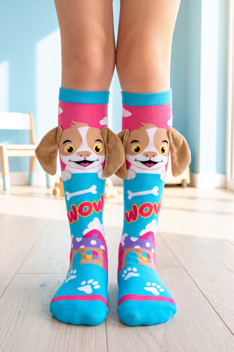 Șosete pentru copii cu imprimeu 3D cățeluș și urechiușe moi PUPPY PAW, Culoare: multicolor, IVET.RO - Reduceri de până la -80%