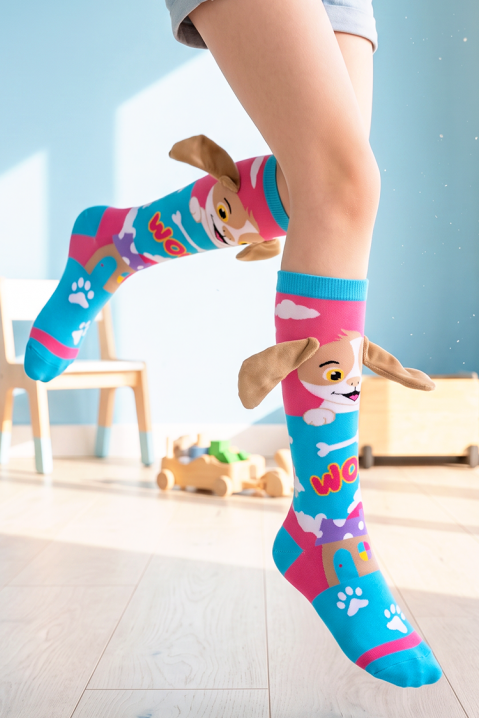 Șosete pentru copii cu imprimeu 3D cățeluș și urechiușe moi PUPPY PAW, Culoare: multicolor, IVET.RO - Reduceri de până la -80%