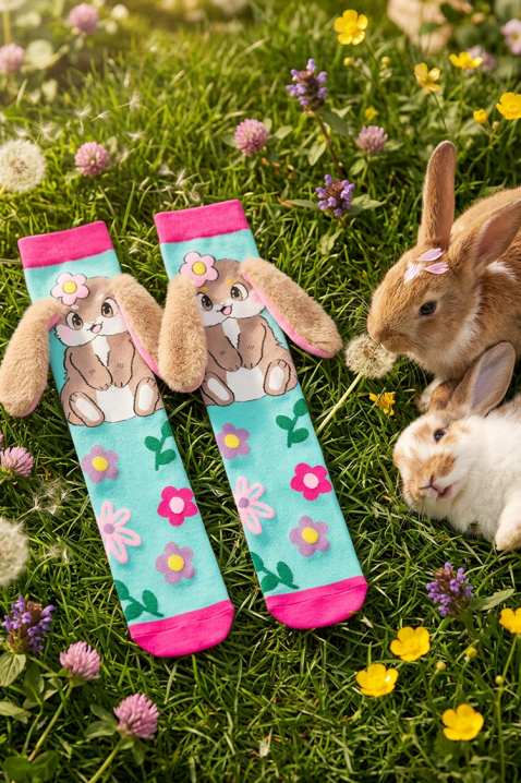 Șosete pentru copii cu imprimeu 3D iepuraș și urechiușe moi AQUA BUNNY, Culoare: albastru deschis, IVET.RO - Reduceri de până la -80%