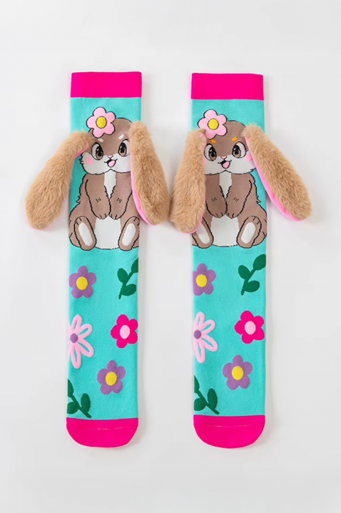 Șosete pentru copii cu imprimeu 3D iepuraș și urechiușe moi AQUA BUNNY, Culoare: albastru deschis, IVET.RO - Reduceri de până la -80%