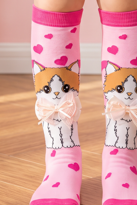 Șosete pentru copii cu imprimeu 3D pisicuță cu fundă moale KITTY LOVE, Culoare: roz, IVET.RO - Reduceri de până la -80%