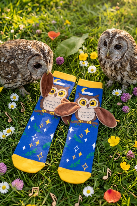 Șosete pentru copii cu imprimeu 3D bufniță și aripi moi OWL DREAMS, Culoare: albastru, IVET.RO - Reduceri de până la -80%
