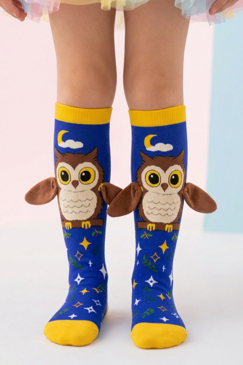 Șosete pentru copii cu imprimeu 3D bufniță și aripi moi OWL DREAMS, Culoare: albastru, IVET.RO - Reduceri de până la -80%