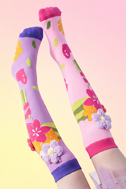 Șosete pentru copii cu imprimeu 3D flori pufoase FLORY PINK, Culoare: roz, IVET.RO - Reduceri de până la -80%