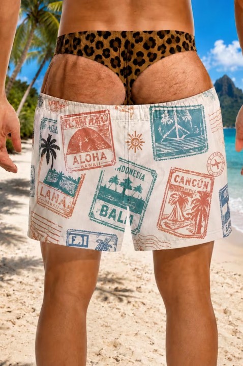 Pantaloni scurți de înot pentru bărbați jucăuș, cu imitație de două piese, cu pantaloni scurți și slip leopard LORENIO, Culoare: multicolor, IVET.RO - Reduceri de până la -80%
