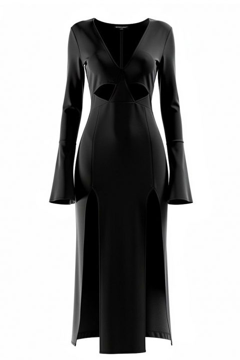 Rochie lungă spectaculoasă cu detalii decupate și fante MORTELIA BLACK, Culoare: negru, IVET.RO - Reduceri de până la -80%