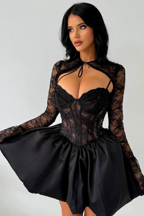 Rochie balon cu dantelă și pareo BARLITIA, Culoare: negru, IVET.RO - Reduceri de până la -80%