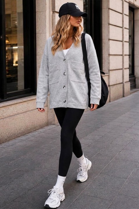 Cardigan de damă cu nasturi accent SOLASTIA GREY, Culoare: gri, IVET.RO - Reduceri de până la -80%