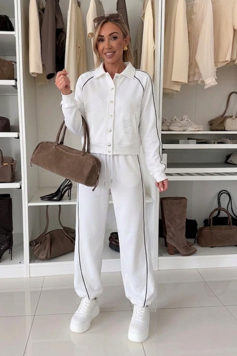 Set sport-elegant de damă cu jachetă scurtă și pantaloni jogger LAMONIA, Culoare: alb, IVET.RO - Reduceri de până la -80%