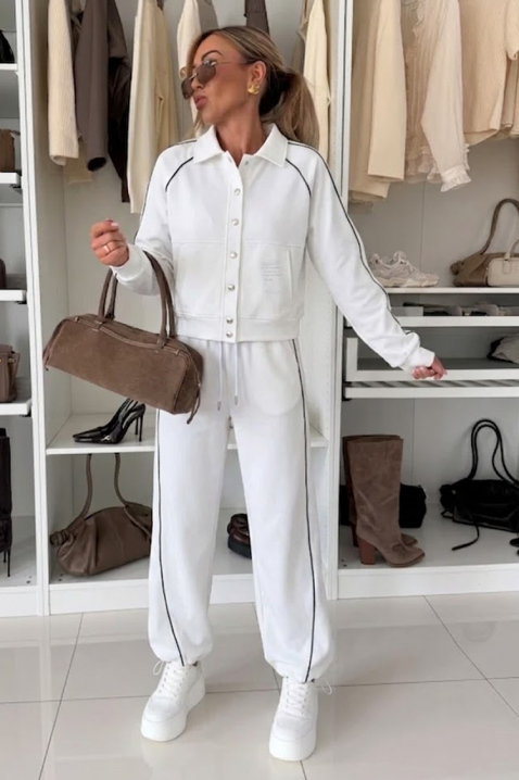 Set sport-elegant de damă cu jachetă scurtă și pantaloni jogger LAMONIA, Culoare: alb, IVET.RO - Reduceri de până la -80%