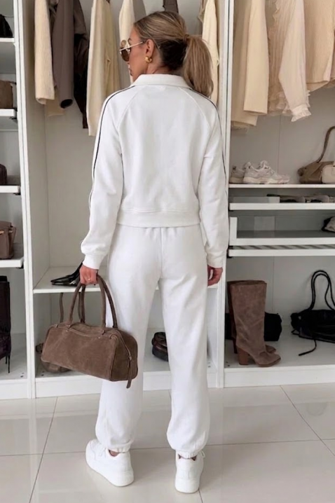 Set sport-elegant de damă cu jachetă scurtă și pantaloni jogger LAMONIA, Culoare: alb, IVET.RO - Reduceri de până la -80%