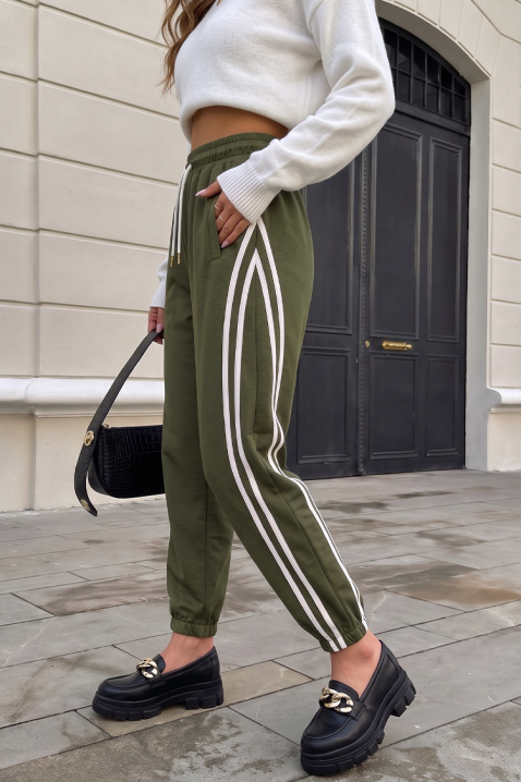 Pantaloni sport damă cu legături și benzi decorative laterale BERLETA KHAKI, Culoare: khaki, IVET.RO - Reduceri de până la -80%