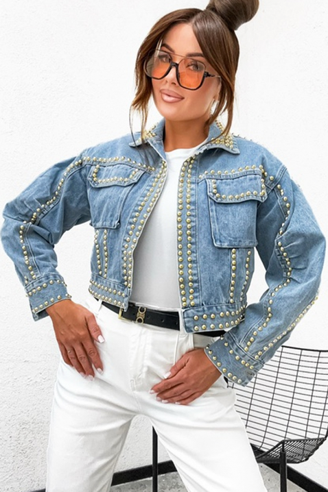 Geacă de damă din denim cu capse metalice decorative VAMELIANA, Culoare: denim, IVET.RO - Reduceri de până la -80%