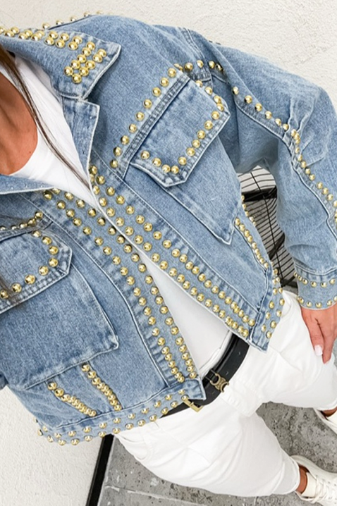 Geacă de damă din denim cu capse metalice decorative VAMELIANA, Culoare: denim, IVET.RO - Reduceri de până la -80%