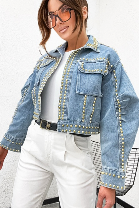 Geacă de damă din denim cu capse metalice decorative VAMELIANA, Culoare: denim, IVET.RO - Reduceri de până la -80%