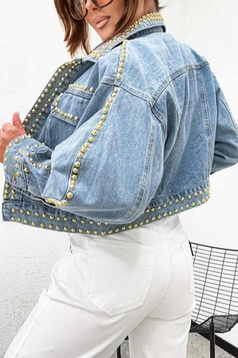 Geacă de damă din denim cu capse metalice decorative VAMELIANA, Culoare: denim, IVET.RO - Reduceri de până la -80%