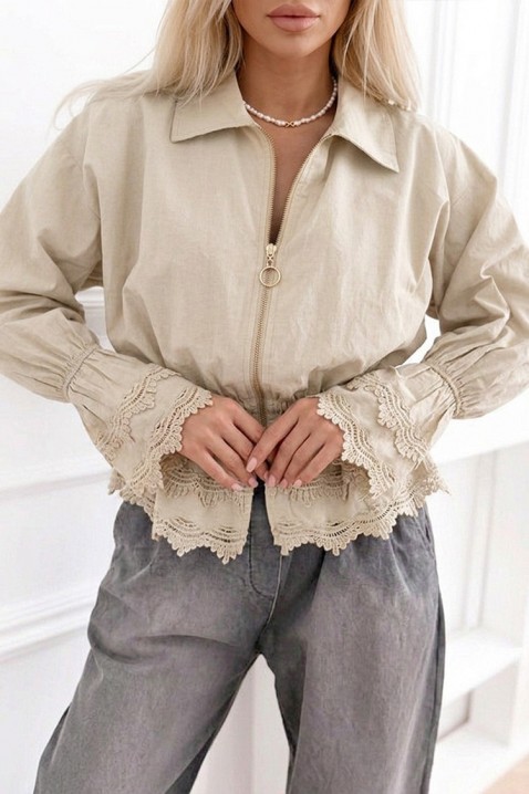 Jachetă elegantă de damă din bumbac cu dantelă și talie elastică LORETINA BEIGE, Culoare: bej, IVET.RO - Reduceri de până la -80%