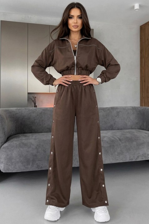 Set damă din trei piese cu jachetă scurtă, pantaloni largi și top HRISANIA BROWN, Culoare: maro, IVET.RO - Reduceri de până la -80%