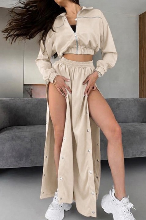 Set damă din trei piese cu jachetă scurtă, pantaloni largi și top HRISANIA BEIGE, Culoare: bej, IVET.RO - Reduceri de până la -80%