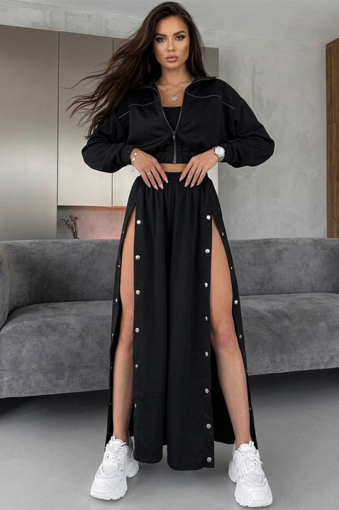 Set damă din trei piese cu jachetă scurtă, pantaloni largi și top HRISANIA BLACK, Culoare: negru, IVET.RO - Reduceri de până la -80%