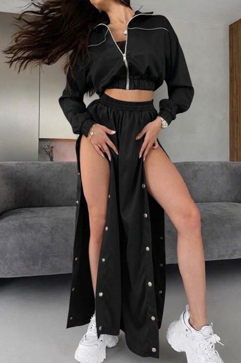 Set damă din trei piese cu jachetă scurtă, pantaloni largi și top HRISANIA BLACK, Culoare: negru, IVET.RO - Reduceri de până la -80%