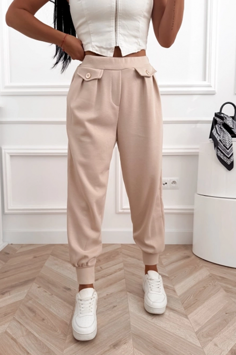 Pantaloni sport-eleganți cu talie înaltă și manșete elastice AMARIATA BEIGE, Culoare: bej, IVET.RO - Reduceri de până la -80%