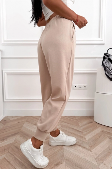 Pantaloni sport-eleganți cu talie înaltă și manșete elastice AMARIATA BEIGE, Culoare: bej, IVET.RO - Reduceri de până la -80%