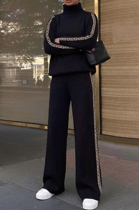 Set modern de damă cu bluză cu guler înalt și pantaloni cu craci largi DROXELA, Culoare: negru, IVET.RO - Reduceri de până la -80%