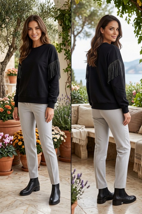 Bluză damă cu mâneci lungi și franjuri spectaculoase VITARIANA BLACK, Culoare: negru, IVET.RO - Reduceri de până la -80%